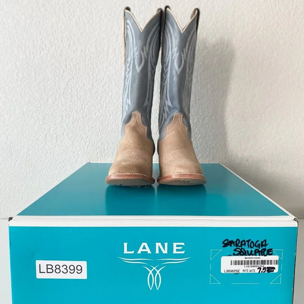 Lane Womens Square Toe Cowboy Boots 7.5 Blue Brown Suede Western Cowgirl Tall - Picture 10 of 11